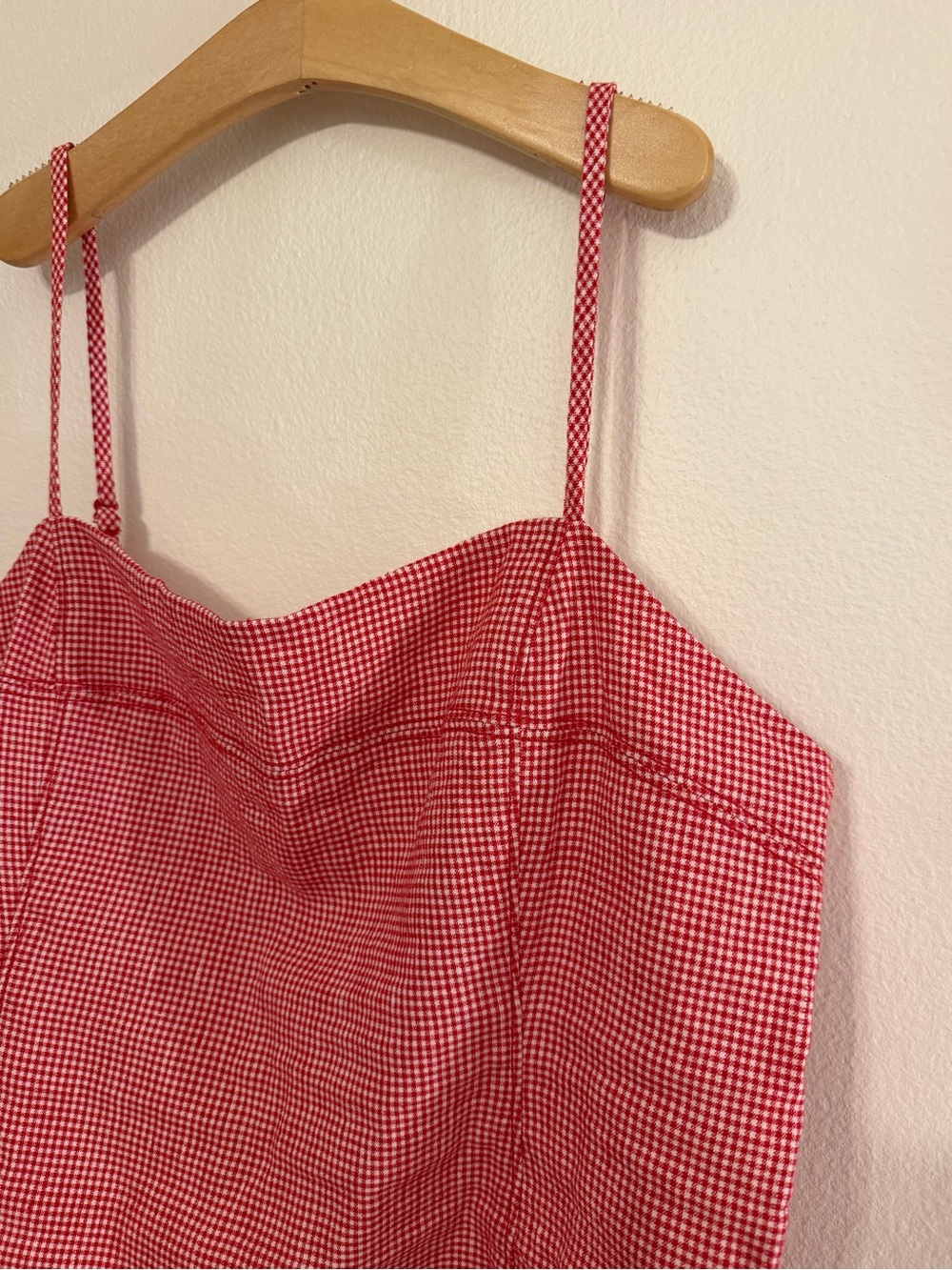 Everlane The Seamed Top in Stretch Linen Red Gingham Smocked Back NWT Size M - Picture 4 of 16